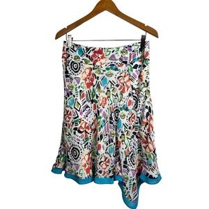 Work To Weekend Womens Abstract Floral Handkerchief Hem Midi Skirt Multicolor 8